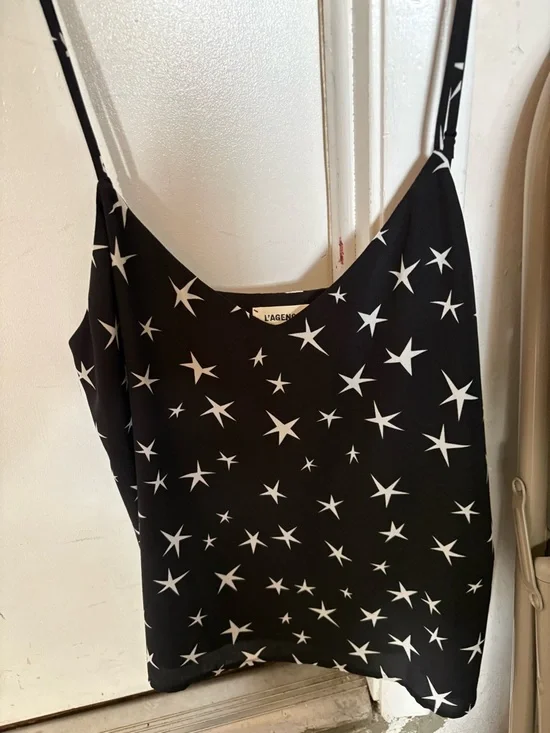 L'AGENCE Black and White Star Print Silk Cami - Picture 1 of 3